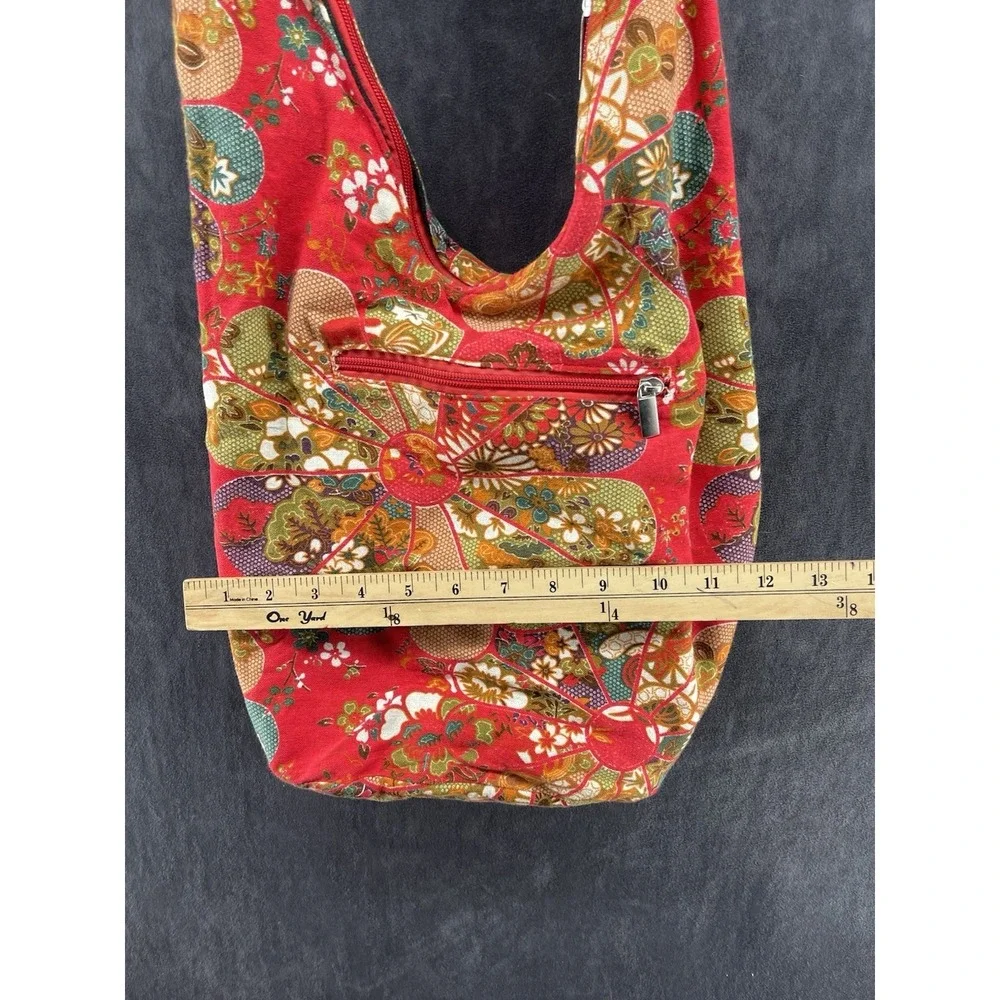 Boho Floral Crossbody Hobo Bag Red Cotton Hippie Festival Shoulder Purse
